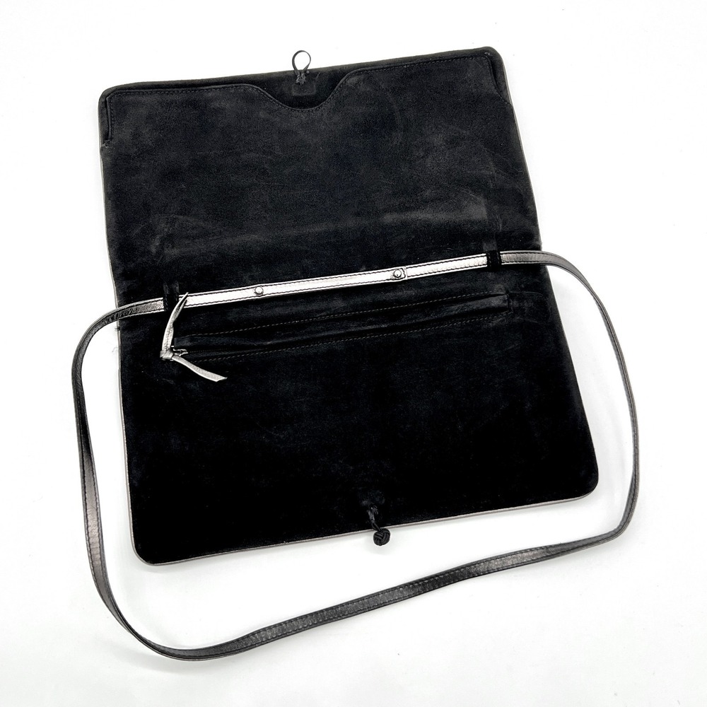 St. John Black Laser-Cut Floral Pattern Satchel Clutch - Picture 2 of 8